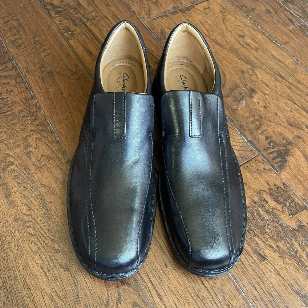 Clarks Mens Escalade‎ Step Slip-On Comfort Loafer Black Leather Size 15 M NEW